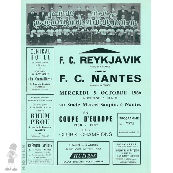 1966-67 Tour préliminaire retour Nantes KR Reykjavik (Programme)