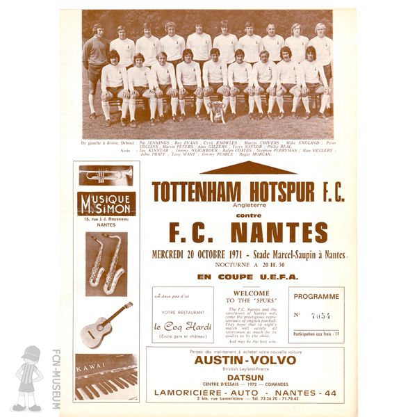 1971-72  16ème aller Tottenham Nantes (Programme)