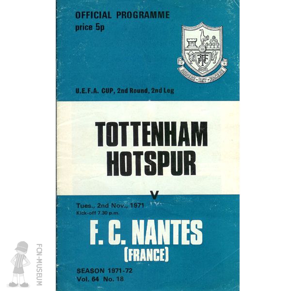 1971-72 16ème retour Tottenham Nantes (Programme)