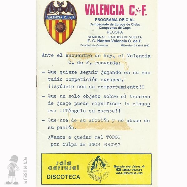 1979-80 demi retour Valence Nantes (Programme)