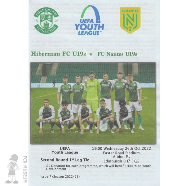 2022-23 Youth League 2nd tour aller Hibernians Nantes (Programme)