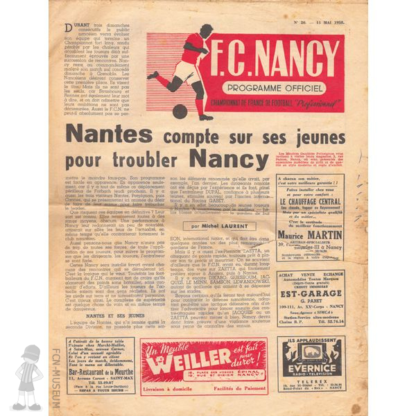 1957-58 38ème j Nancy Nantes (Programme)