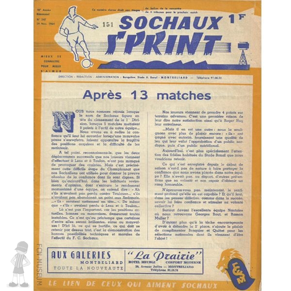 1964-65 14ème j Sochaux Nantes (Programme)