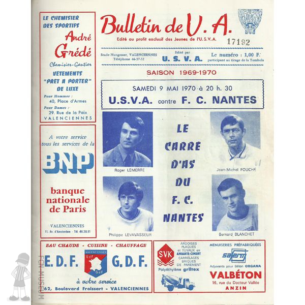 1969-70 17ème j Valenciennes Nantes (Programme)
