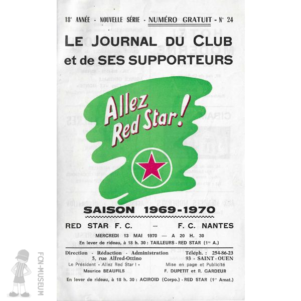 1969-70 30ème j Red Star Nantes (Programme)