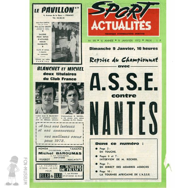 1971-72 20ème j St Etienne Nantes (Programme)