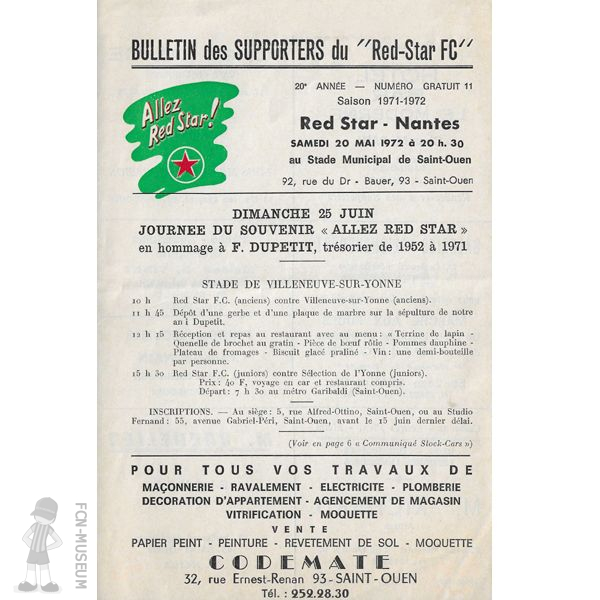 1971-72 37ème j Red Star Nantes (Programme)