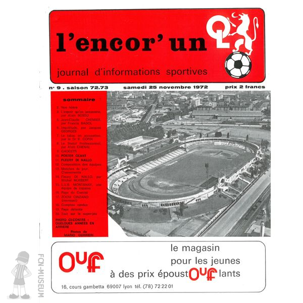 1972-73 16ème j Lyon Nantes (Programme)