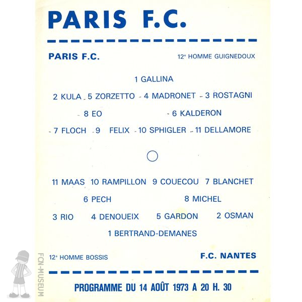 1973-74 03ème j Paris FC Nantes (Programme)
