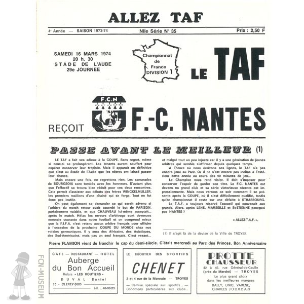1973-74 29ème j Troyes Nantes (Programme)