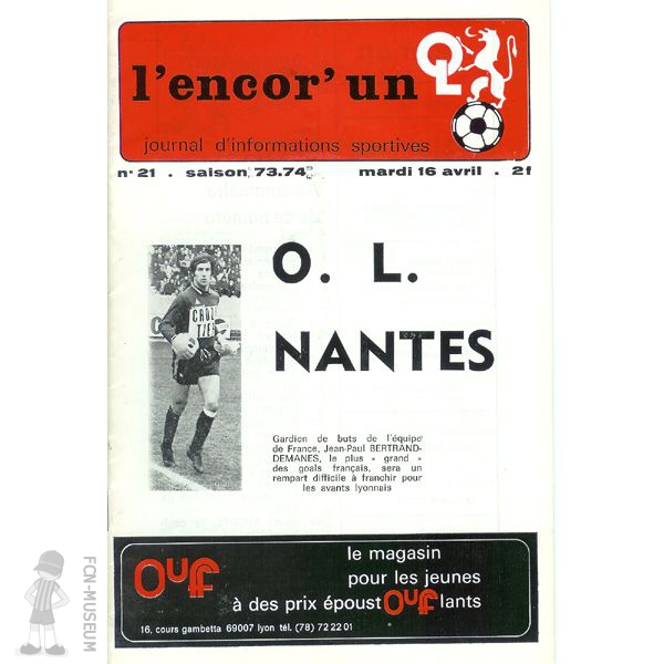 1973-74 33ème j Lyon Nantes (Programme)