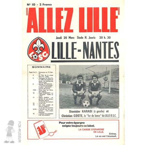 1974-75 31ème j Lille Nantes (Programme)