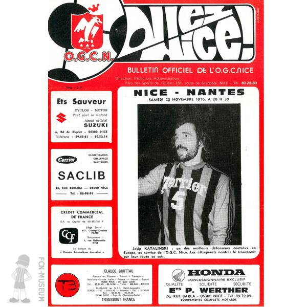 1976-77 15ème j Nice Nantes (Programme)