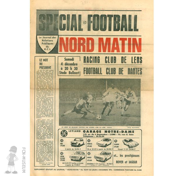 1976-77 17ème j Lens Nantes (Programme)