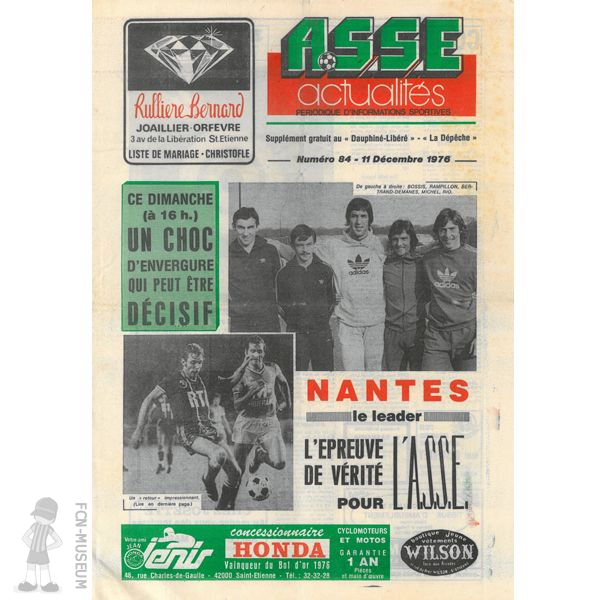 1976-77 18ème j Saint Etienne Nantes (Programme)
