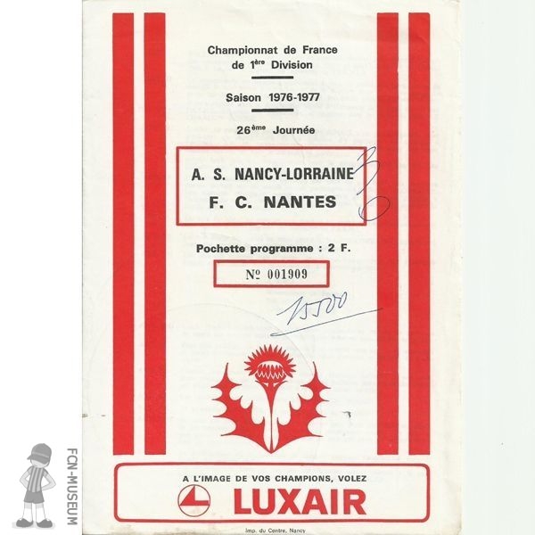 1976-77 26ème j Nancy Nantes (Programme) a