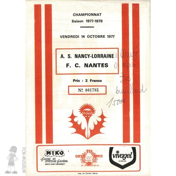 1977-78 12ème j Nancy Nantes (Programme)b