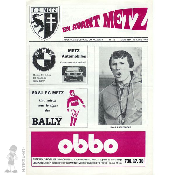 1980-81 32ème j Metz Nantes (Programme)