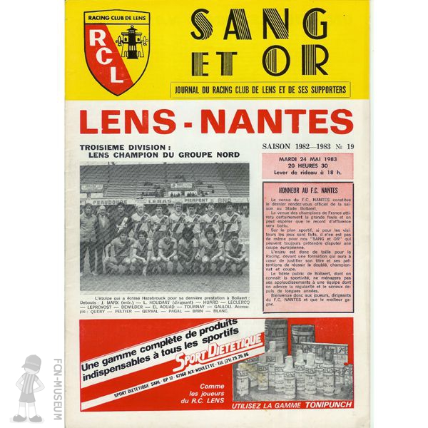 1982-83 37ème j Lens Nantes