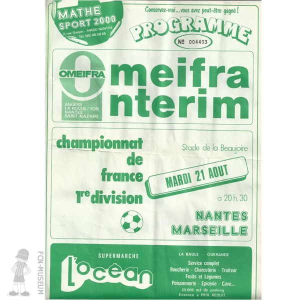 1984-85 02ème j Nantes Marseille (Programme)