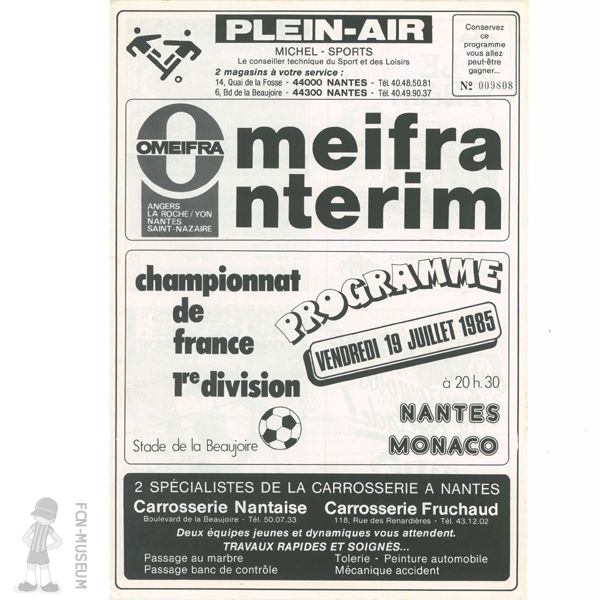 1985-86 02ème j Nantes Monaco (Programme)