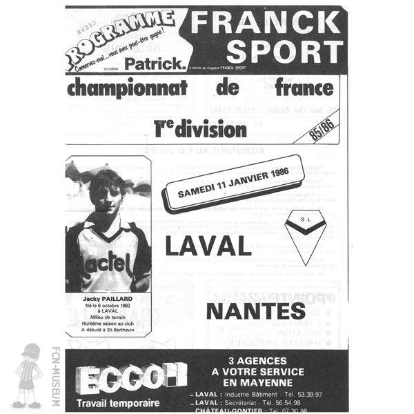 1985-86 26ème j Laval Nantes (Programme)