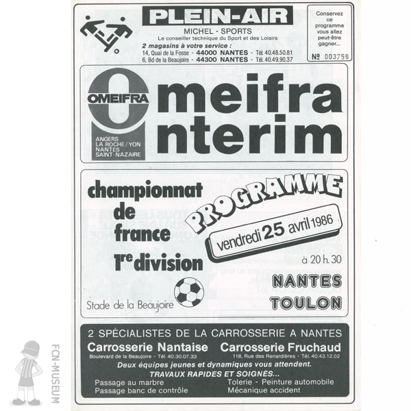 1985-86 38ème j Nantes Toulon (Programme)