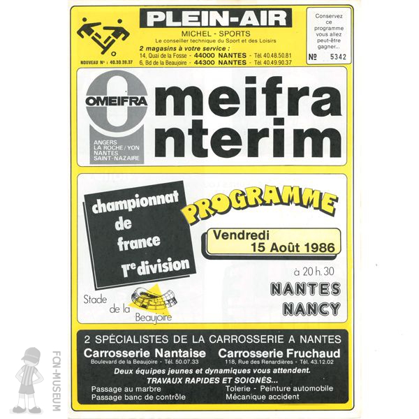 1986-87 04ème j Nantes Nancy (Programme)