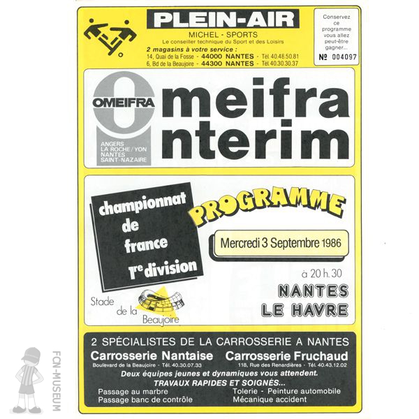 1986-87 08ème j Nantes Le Havre (Programme)