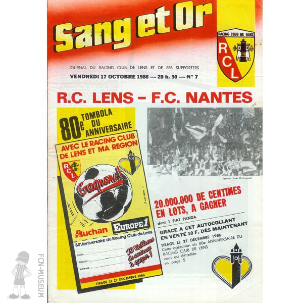 1986-87 13ème j Lens Nantes (Programme)