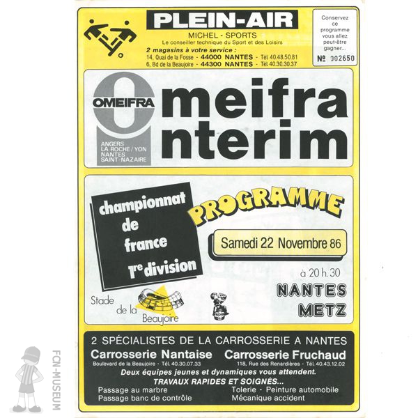 1986-87 18ème j Nantes Metz (Programme)
