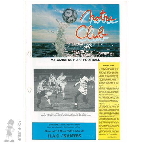 1986-87 26ème j Le Havre Nantes (Programme)