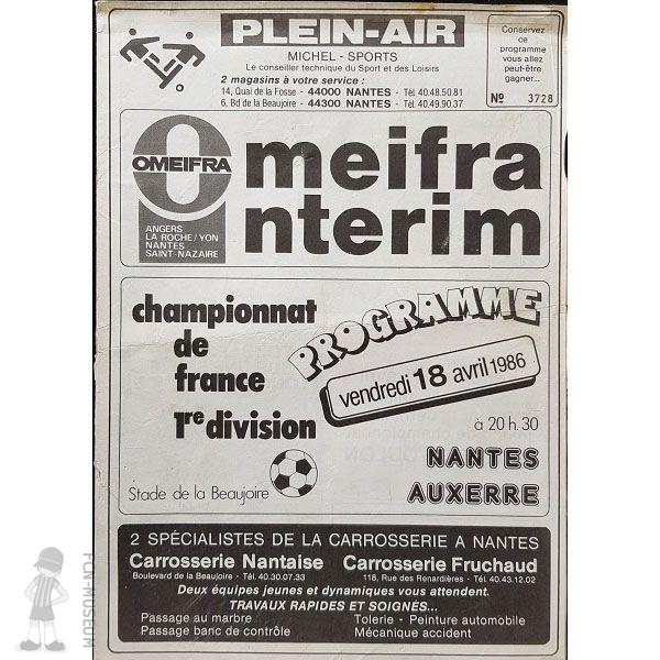 1986-87 29ème j Nantes Auxerre (Programme 2 )