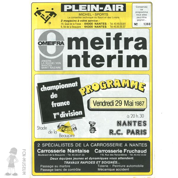 1986-87 37ème j Nantes RC Paris (Programme)
