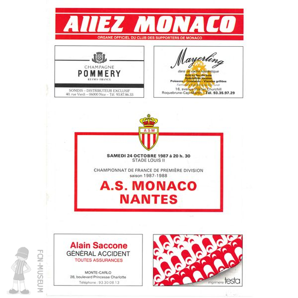 1987-88 16ème j Monaco Nantes (Programme)