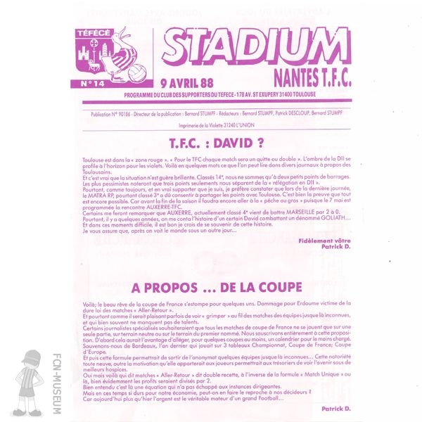 1987-88 31ème j Toulouse Nantes (Programme)