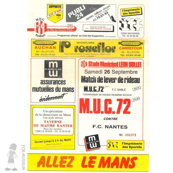 1987-88 D3 07ème  Le Mans Nantes (Programme)