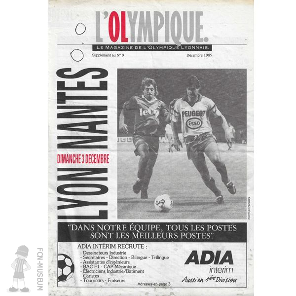 1989-90 21ème j Lyon Nantes (Programme)