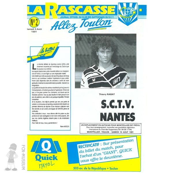 1991-92 04ème j Toulon Nantes (Programme)