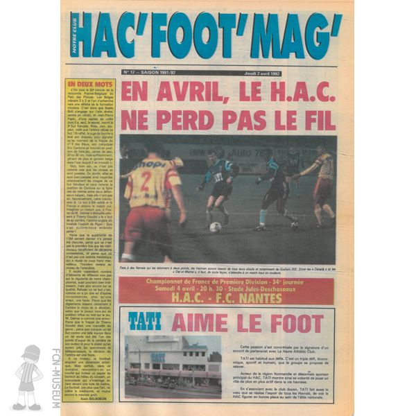 1991-92 34ème j Le Havre Nantes (Programme)