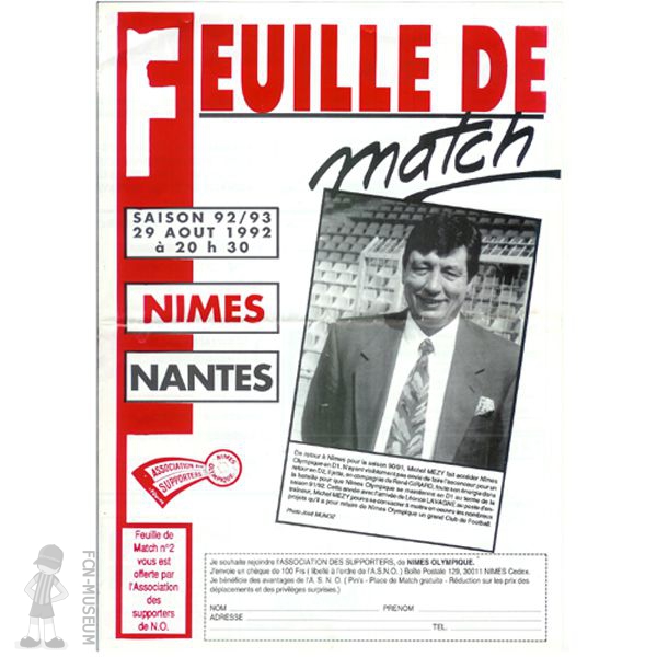 1992-93 04ème j Nîmes Nantes (Programme)