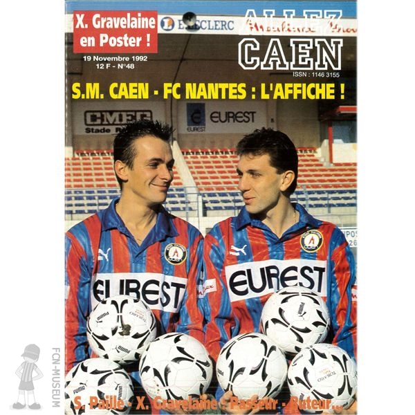1992-93 15ème j Caen Nantes (Programme)