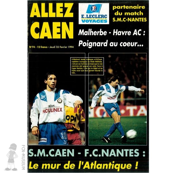 1993-94 28ème j Caen Nantes (Programme)