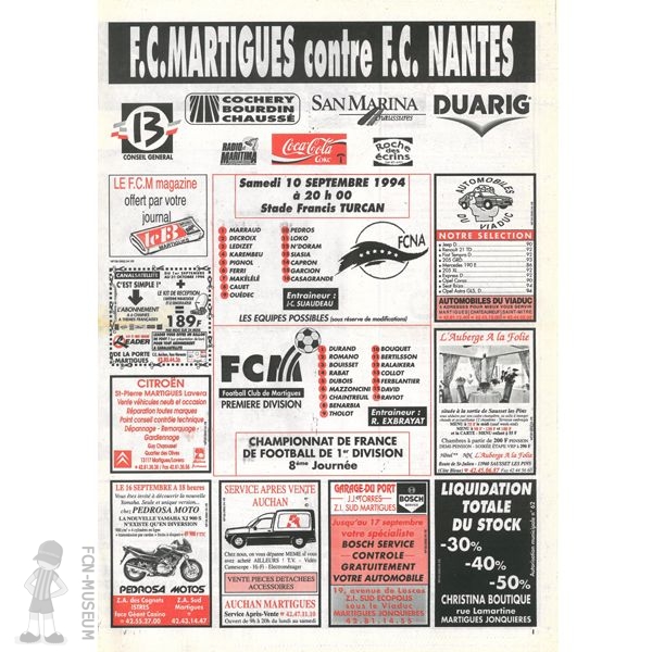 1994-95 08ème j Martigues Nantes (Programme)