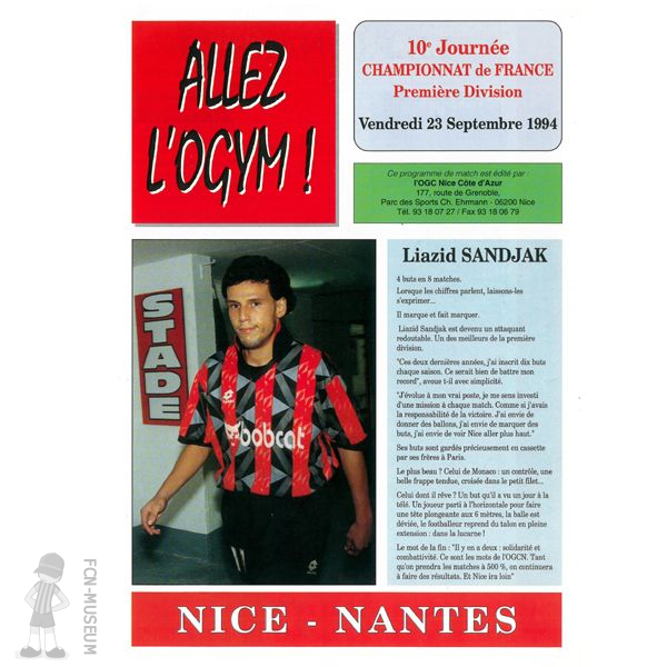 1994-95 10ème j Nice Nantes (Programme)