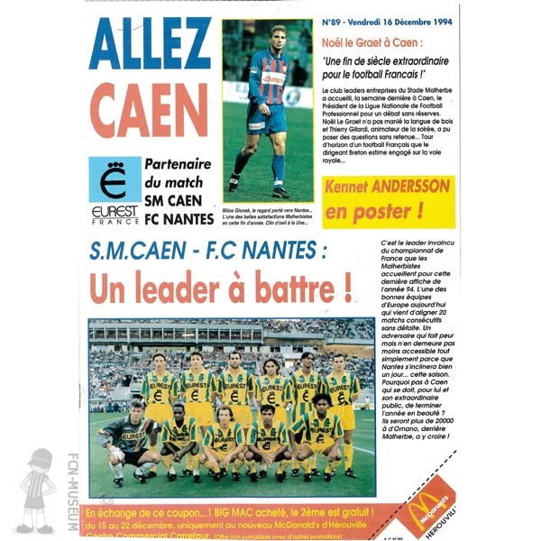 1994-95 21ème j Caen Nantes (Programme)