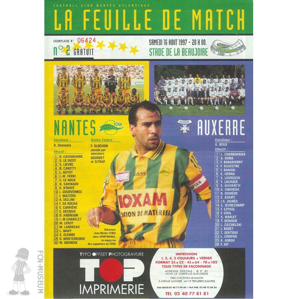 1997-98 03ème j Nantes Auxerre (Programme)