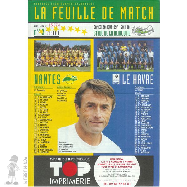 1997-98 05ème j  Nantes Le Havre (Programme)