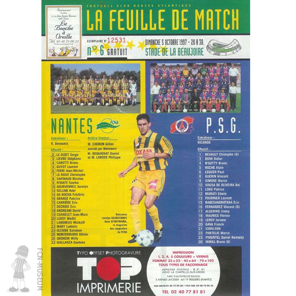 1997-98 10ème j Nantes Paris SG (Programme)