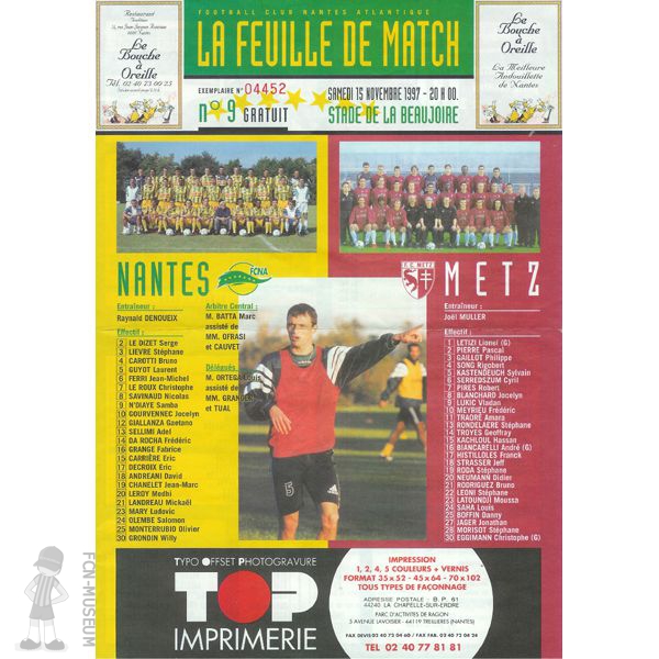 1997-98 16ème j Nantes Metz (Programme)